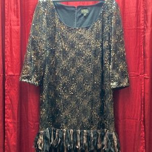 Ignite Evenings Dress Womens 20W Flapper  Dress Multi Colored Brown Black